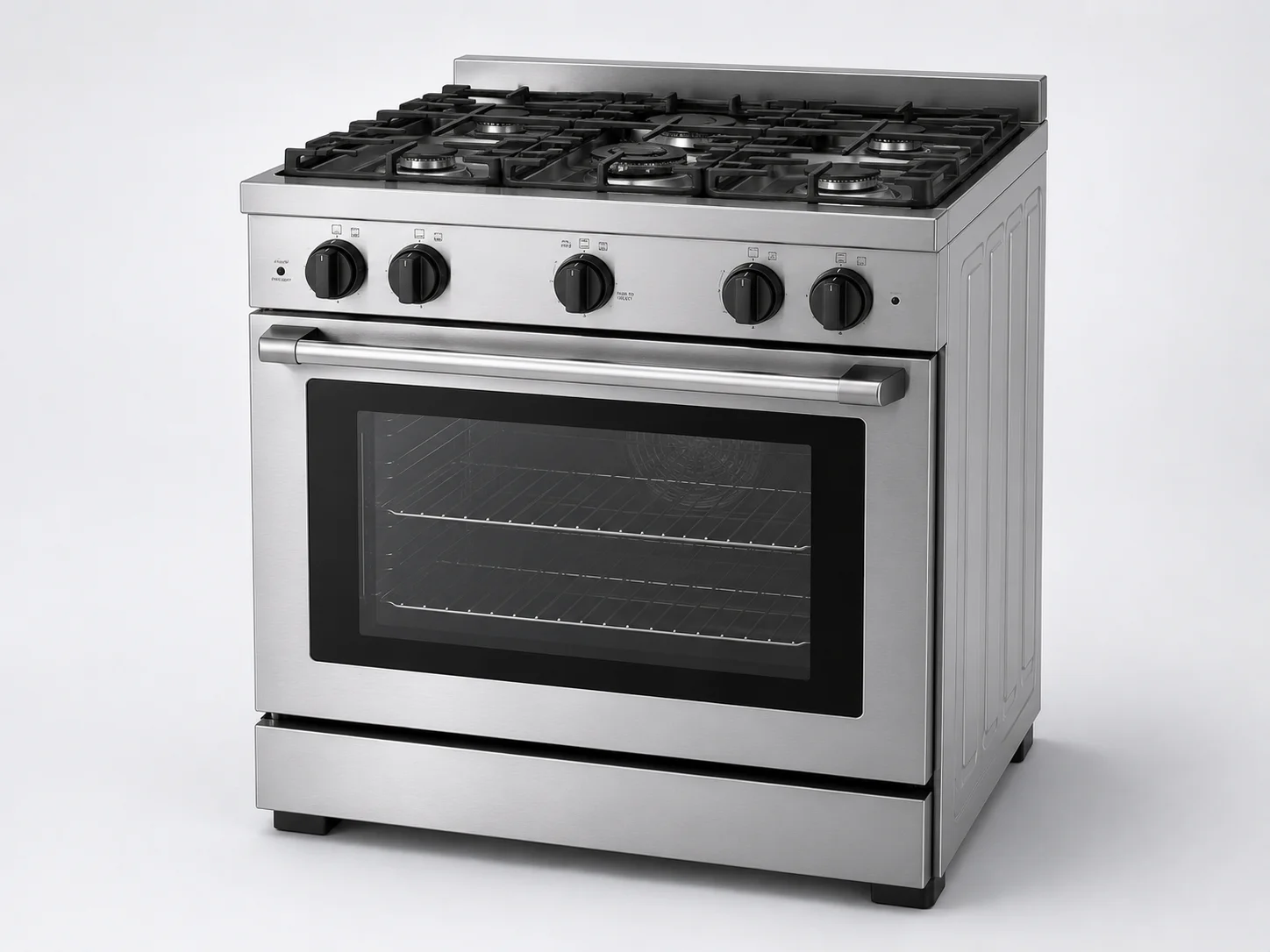 Close-up of gas stove burner with technician adjusting gas valve with wrench